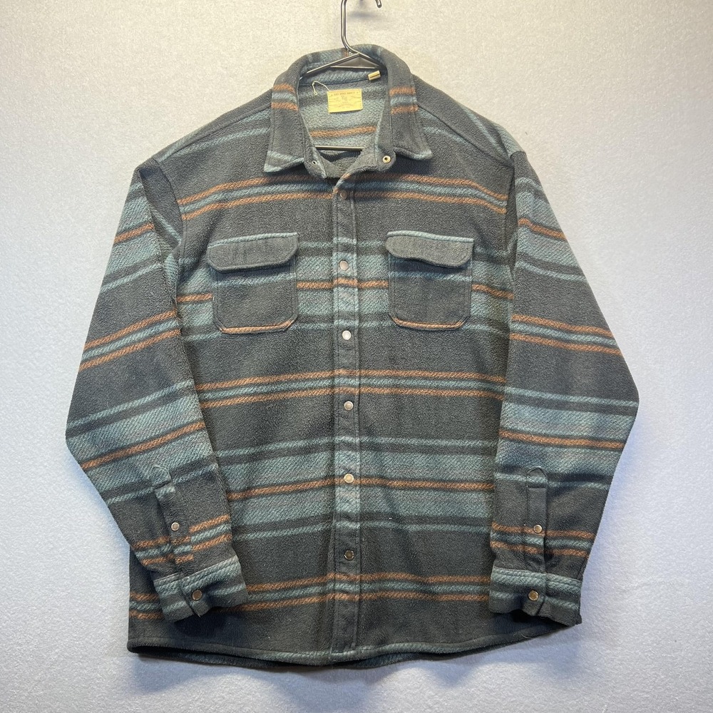 Red Head Ranch Jacket Mens XL Gray Fleece Snap Western Striped Outdoor